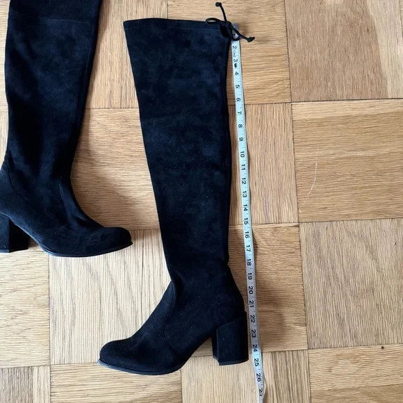 Stuart Weitzman Tieland Boots Black Suede Over The Knee Size 39 Heel - Picture 15 of 16